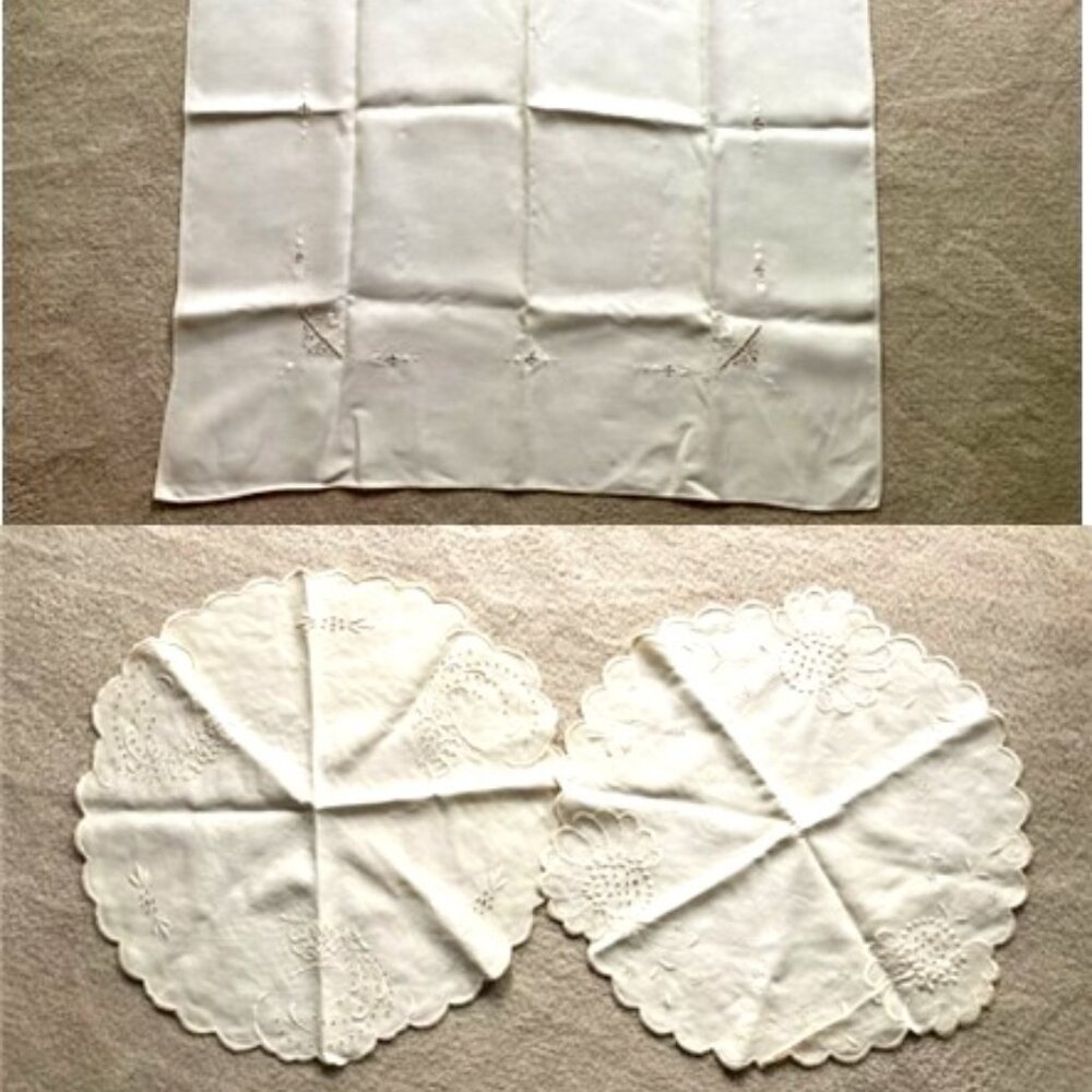 Small Vintage Cream Linen Tablecloths